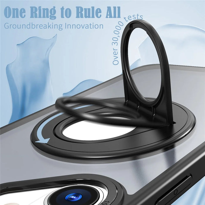 For iPhone 16 Plus Clear Back Case Rotating Kickstand TPU+PC Phone Cover Compatible with MagSafe - Black - 6