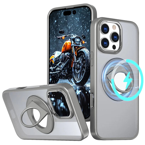 For iPhone 16 Pro Max Kickstand Case TPU+PC Clear Back Phone Cover Compatible with MagSafe - Titanium Grey - 1