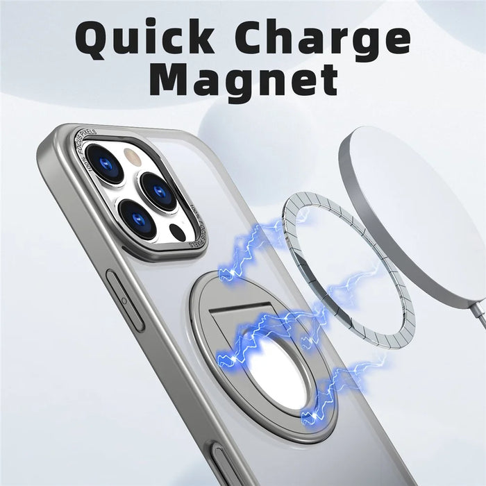 For iPhone 16 Pro Max Kickstand Case TPU+PC Clear Back Phone Cover Compatible with MagSafe - Titanium Grey - 2