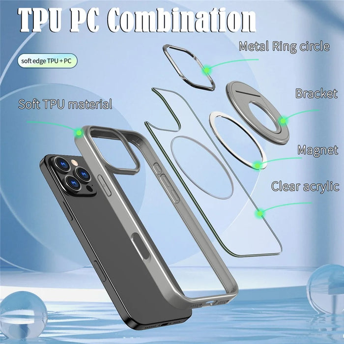 For iPhone 16 Pro Max Kickstand Case TPU+PC Clear Back Phone Cover Compatible with MagSafe - Titanium Grey - 4