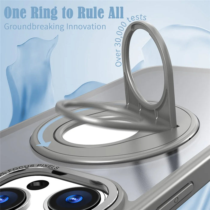 For iPhone 16 Pro Max Kickstand Case TPU+PC Clear Back Phone Cover Compatible with MagSafe - Titanium Grey - 6