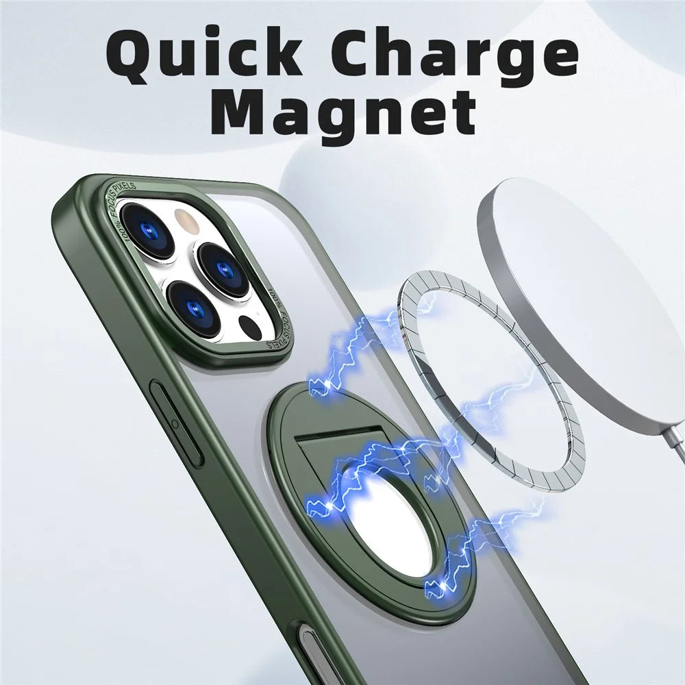 For iPhone 16 Pro Clear Back Case Compatible with MagSafe TPU+PC Kickstand Phone Cover - Blackish Green - 2
