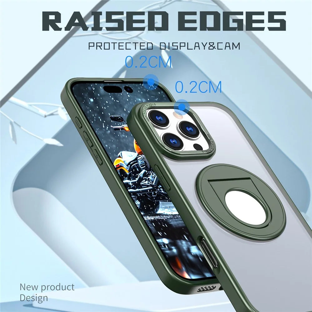 For iPhone 16 Pro Clear Back Case Compatible with MagSafe TPU+PC Kickstand Phone Cover - Blackish Green - 5