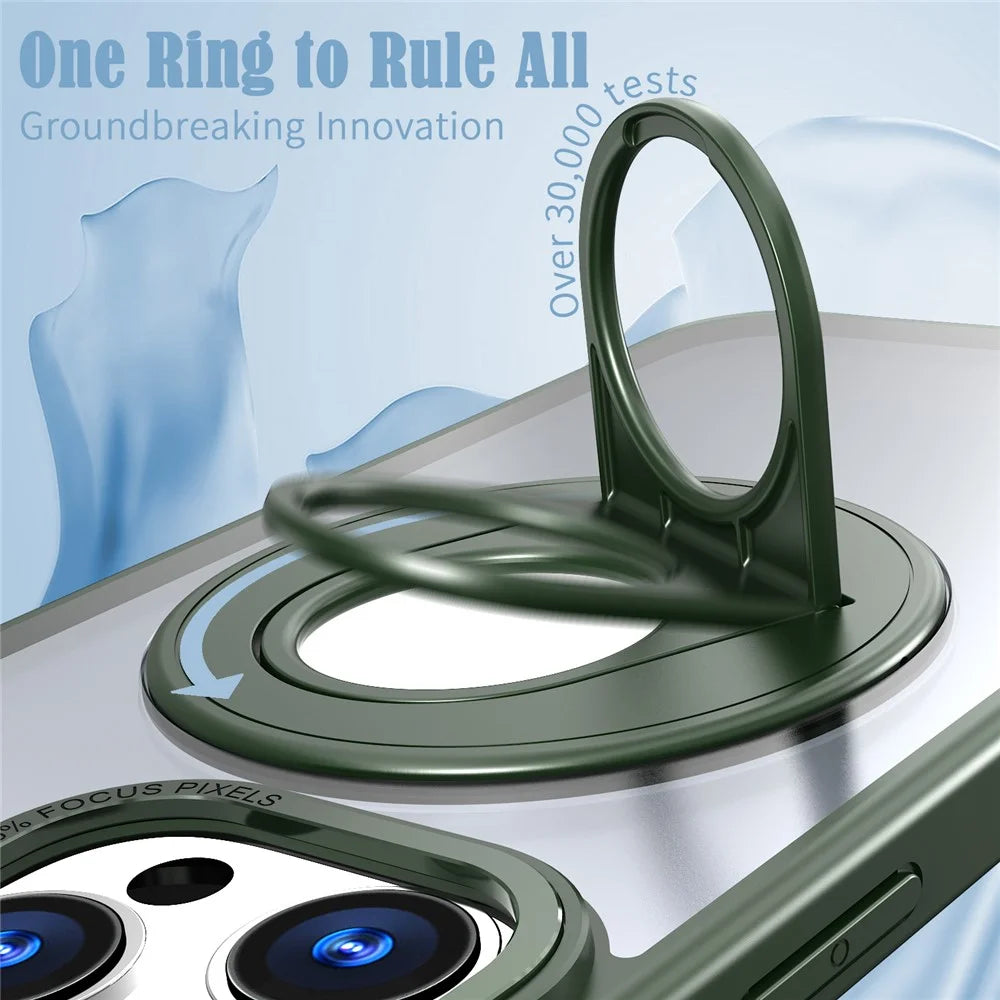 For iPhone 16 Pro Clear Back Case Compatible with MagSafe TPU+PC Kickstand Phone Cover - Blackish Green - 6