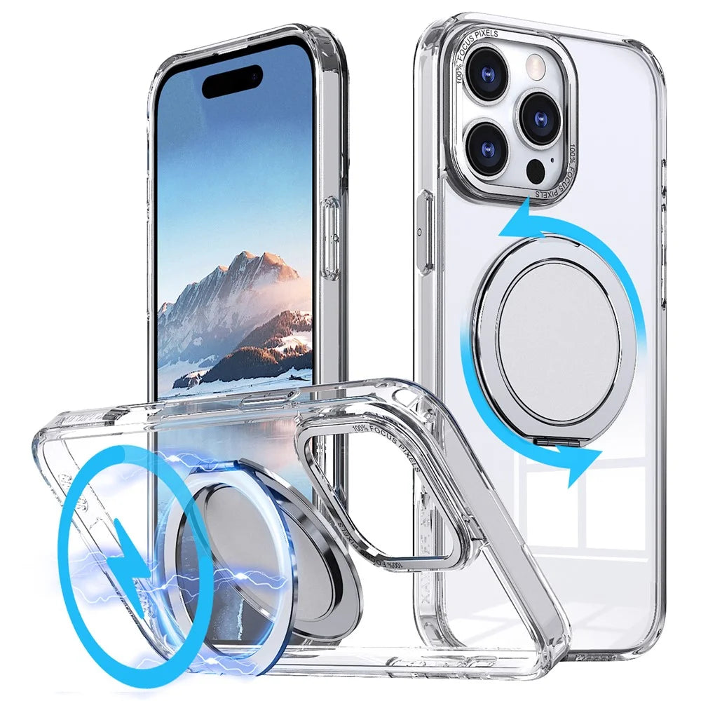 For iPhone 16 Pro Max Kickstand Case TPU+PC Back Phone Cover Compatible with MagSafe - Transparent - 1
