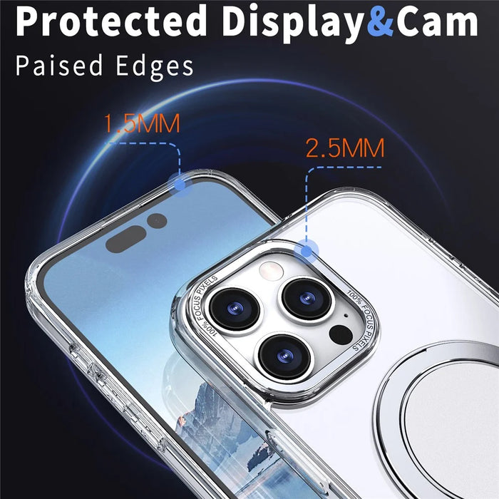 For iPhone 16 Pro Max Kickstand Case TPU+PC Back Phone Cover Compatible with MagSafe - Transparent - 5