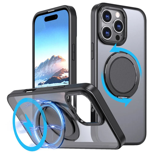 For iPhone 16 Pro Case Compatible with MagSafe TPU+PC Kickstand Phone Cover - Black - 1