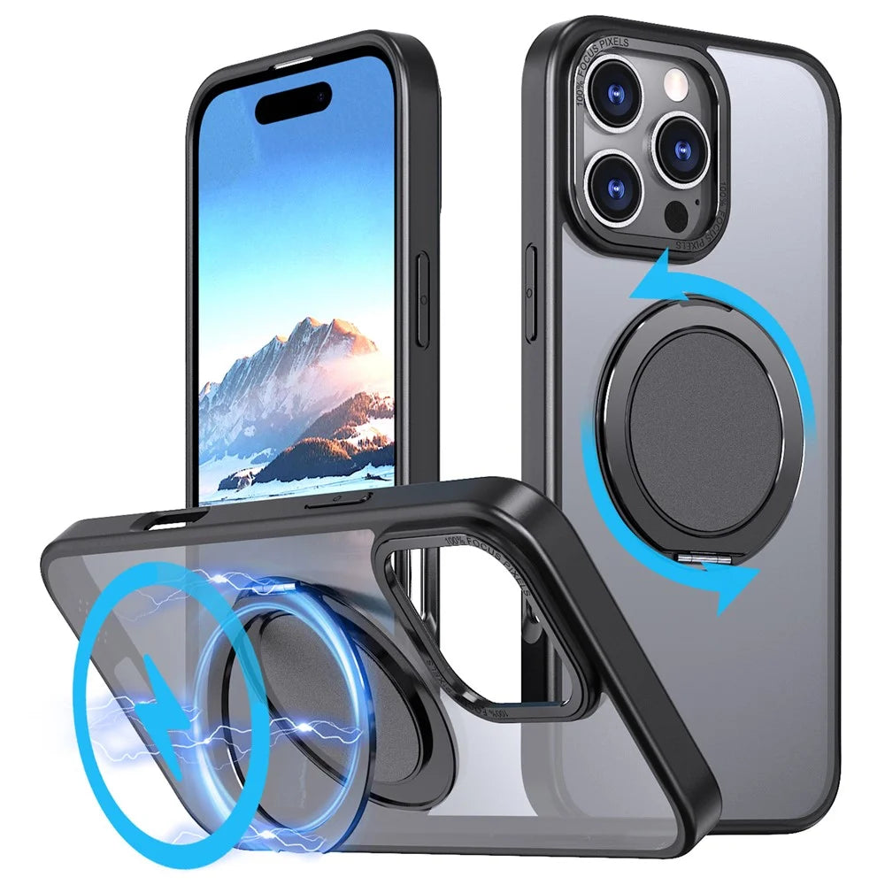 For iPhone 16 Pro Case Compatible with MagSafe TPU+PC Kickstand Phone Cover - Black - 1