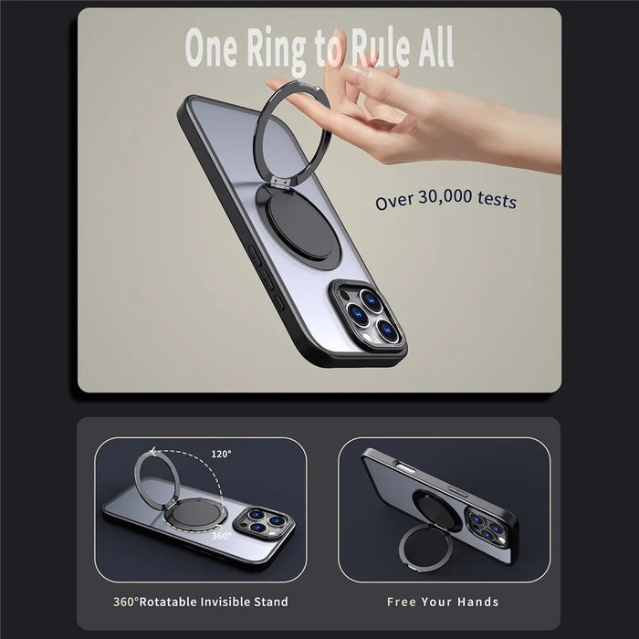 For iPhone 16 Pro Case Compatible with MagSafe TPU+PC Kickstand Phone Cover - Black - 4