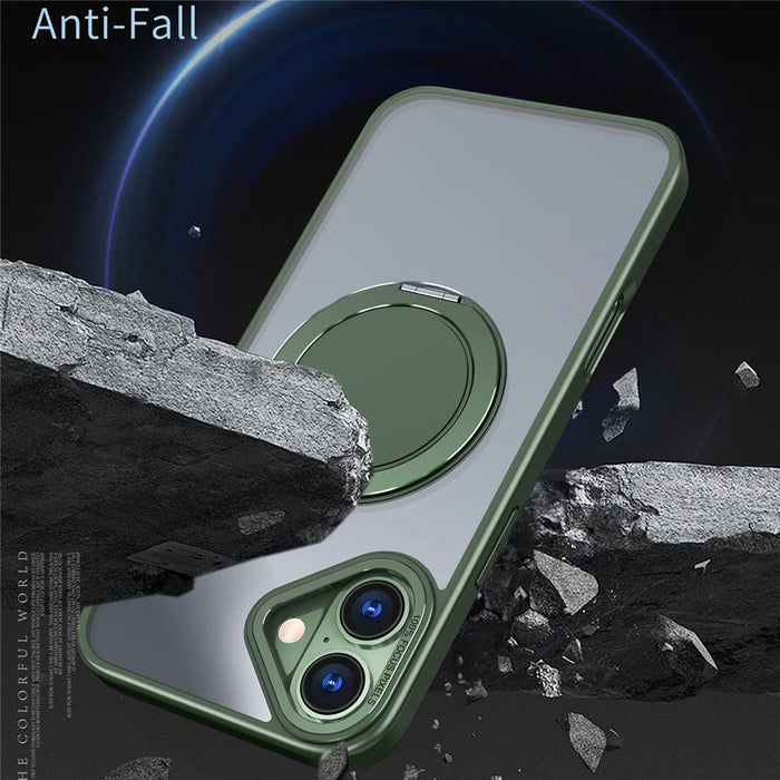For iPhone 16 Plus Phone Case Ring Kickstand Back Cover Compatible with MagSafe - Blackish Green - 3