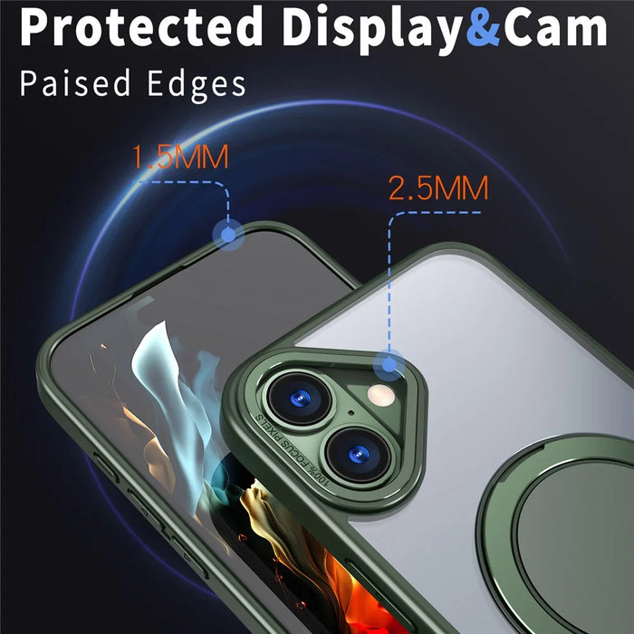 For iPhone 16 Plus Phone Case Ring Kickstand Back Cover Compatible with MagSafe - Blackish Green - 5