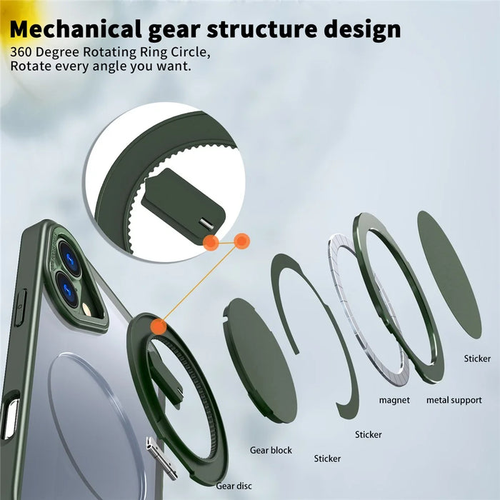 For iPhone 16 Plus Phone Case Ring Kickstand Back Cover Compatible with MagSafe - Blackish Green - 6