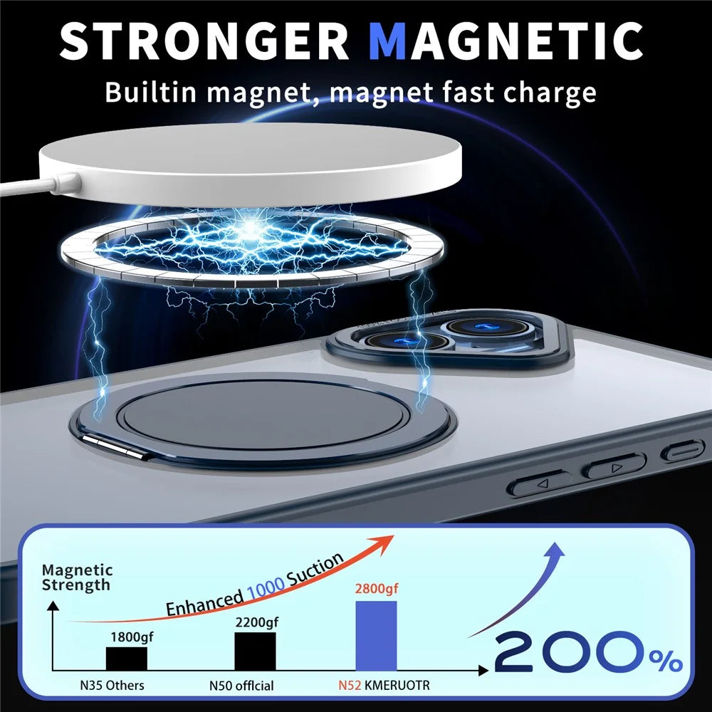 For iPhone 16 Phone Case Ring Kickstand Back Cover Compatible with MagSafe - Navy Blue - 2