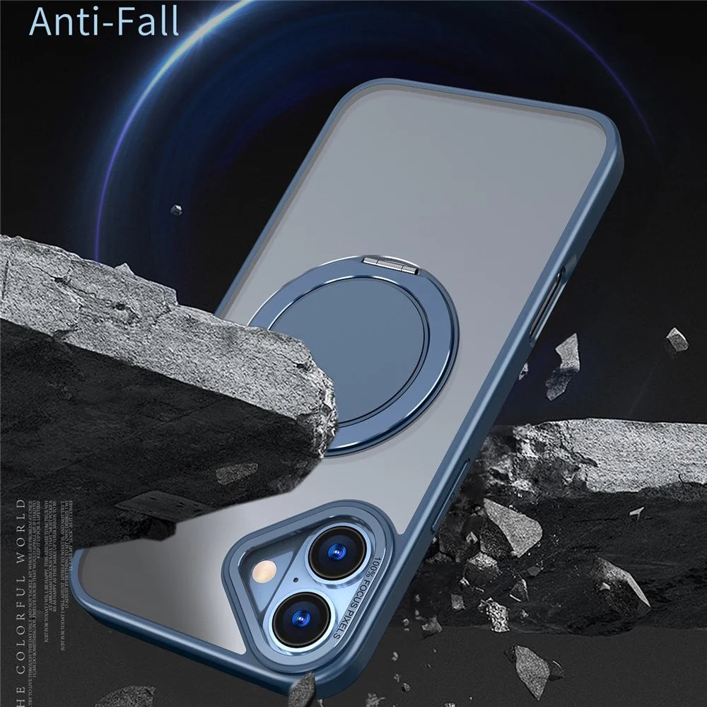 For iPhone 16 Phone Case Ring Kickstand Back Cover Compatible with MagSafe - Navy Blue - 3