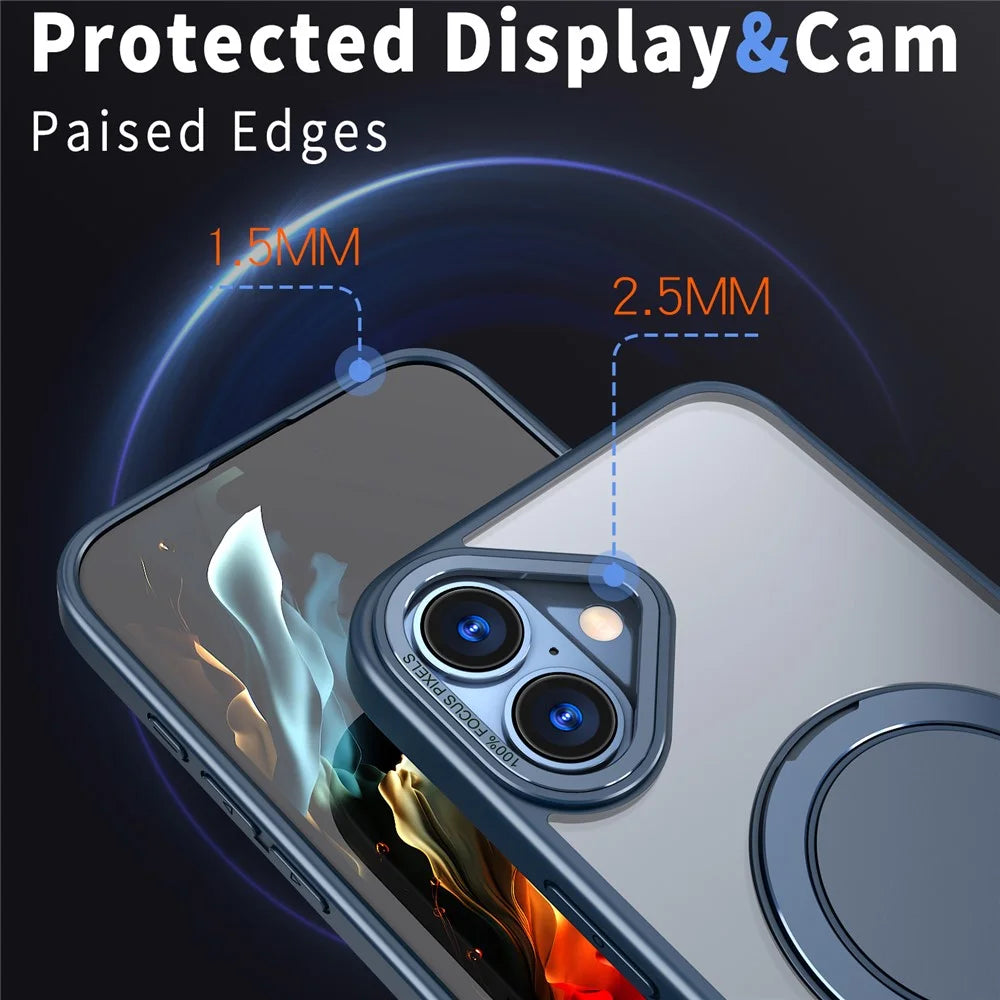 For iPhone 16 Phone Case Ring Kickstand Back Cover Compatible with MagSafe - Navy Blue - 5