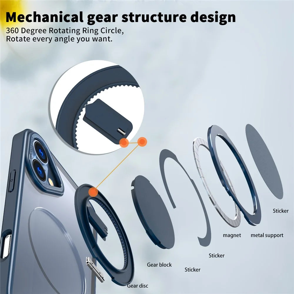 For iPhone 16 Phone Case Ring Kickstand Back Cover Compatible with MagSafe - Navy Blue - 6