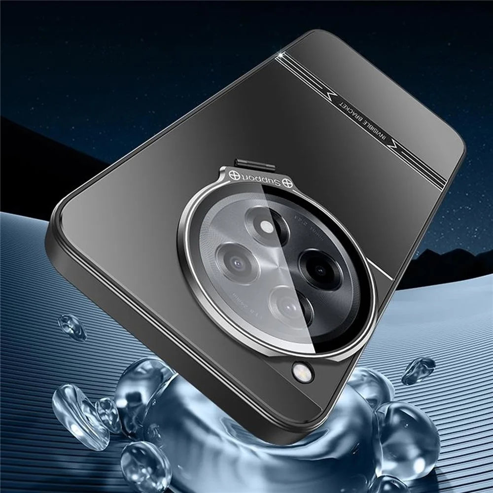 For OnePlus Ace 3 Pro 5G Case PC+TPU Matte Anti-Fingerprint Phone Cover with Lens Kickstand - Black - 2