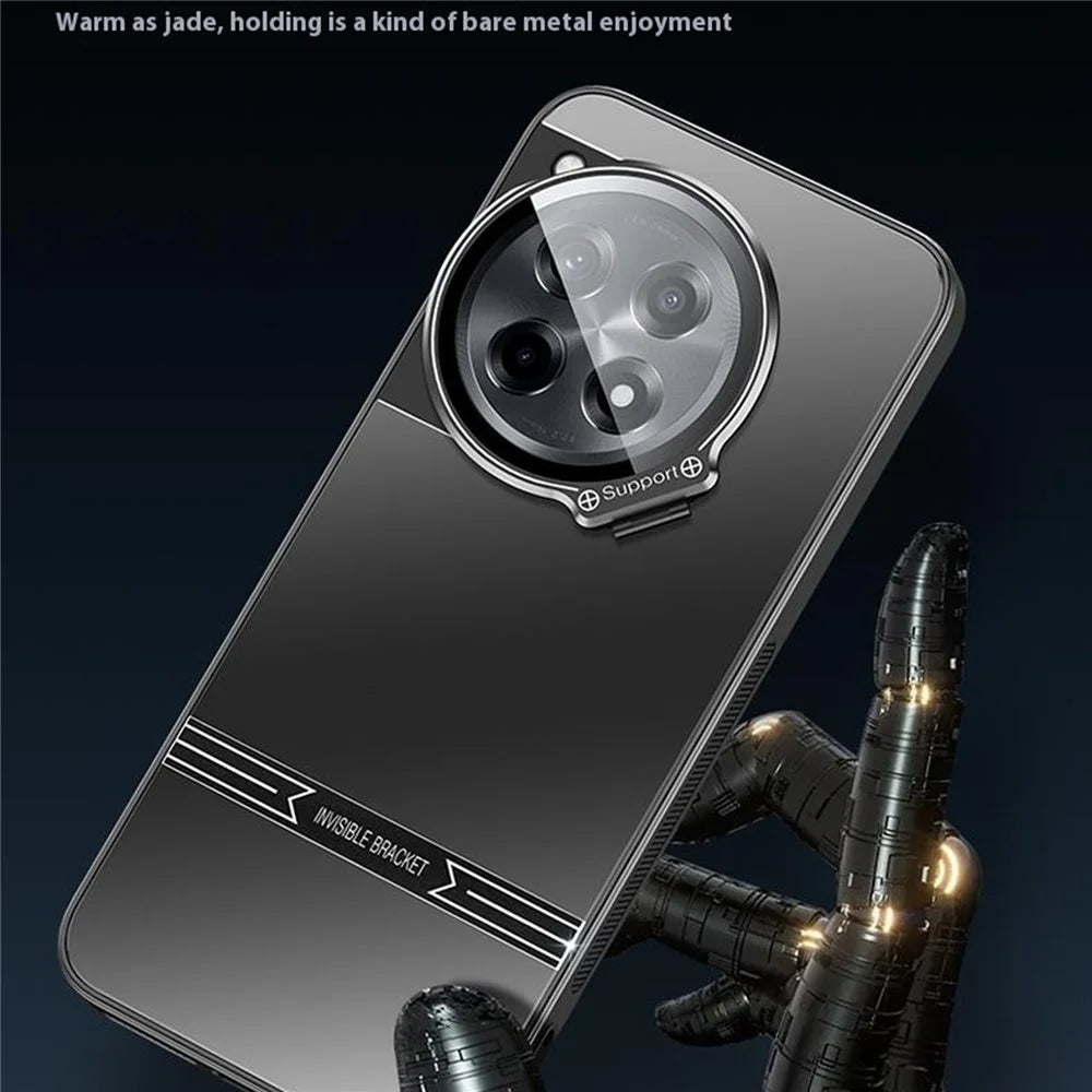 For OnePlus Ace 3 Pro 5G Case PC+TPU Matte Anti-Fingerprint Phone Cover with Lens Kickstand - Black - 3