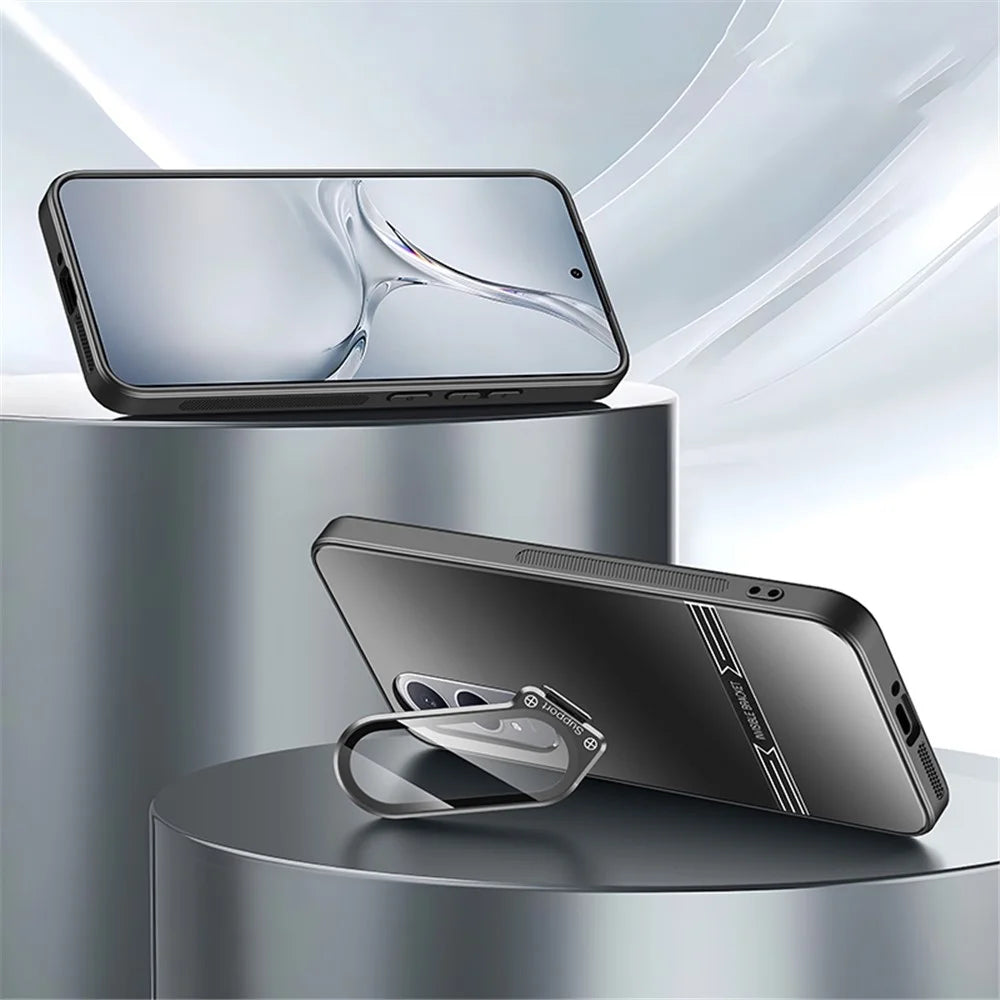 For Oppo K12x 5G (China) Case PC+TPU Matte Anti-Fingerprint Phone Cover with Lens Kickstand - Black - 1