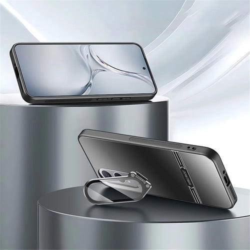 For Oppo K12x 5G (China) Case PC+TPU Matte Anti-Fingerprint Phone Cover with Lens Kickstand - Black - 1