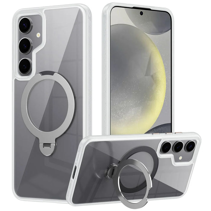 For Samsung Galaxy S24 Magnetic Case Kickstand TPU+Acrylic Phone Cover - White - 1