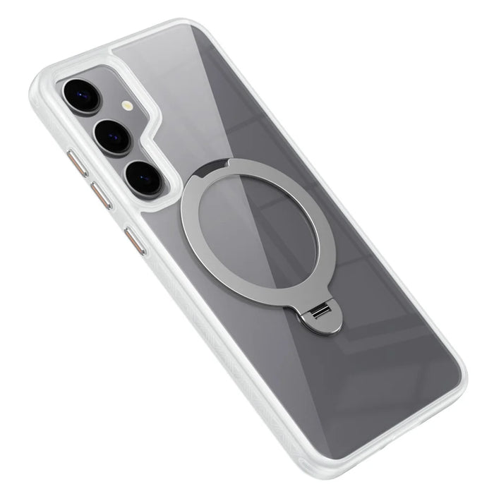 For Samsung Galaxy S24 Magnetic Case Kickstand TPU+Acrylic Phone Cover - White - 2