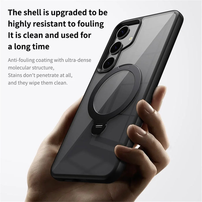 For Samsung Galaxy S24 Magnetic Case Kickstand TPU+Acrylic Phone Cover - White - 4