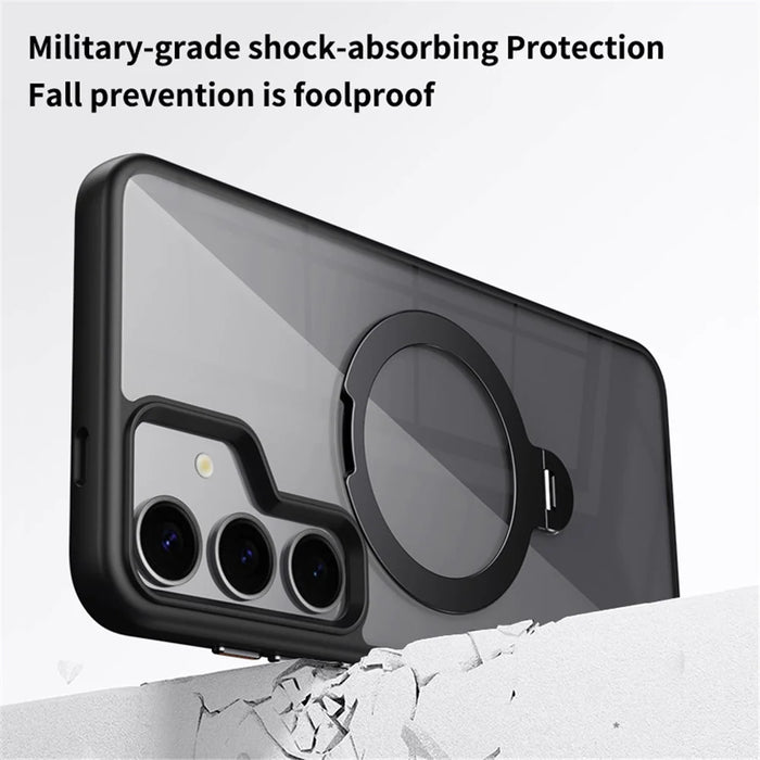 For Samsung Galaxy S24 Magnetic Case Kickstand TPU+Acrylic Phone Cover - White - 5