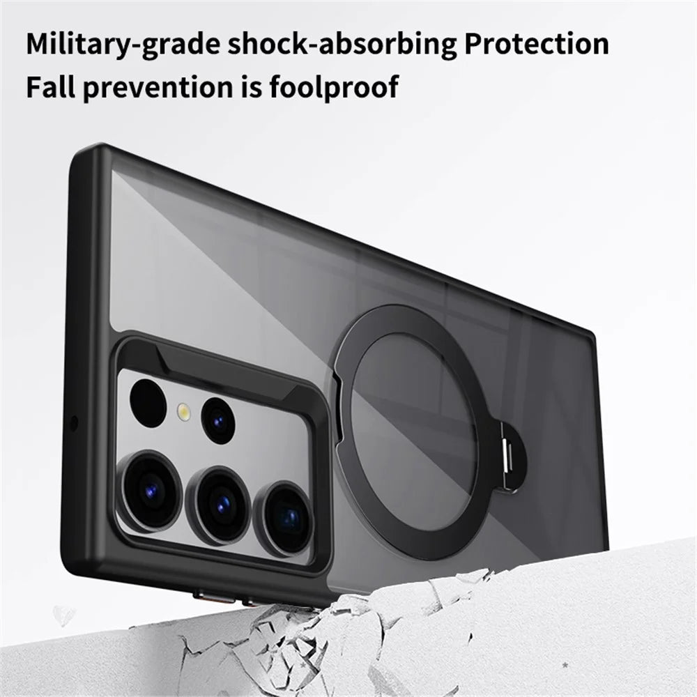 For Samsung Galaxy S23 Ultra Magnetic Case TPU+Acrylic Phone Cover Rotary Ring Kickstand - Black - 5