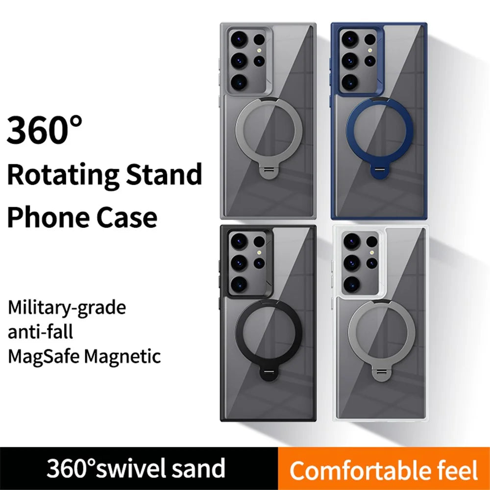 For Samsung Galaxy S23 Ultra Magnetic Case TPU+Acrylic Phone Cover Rotary Ring Kickstand - Black - 7