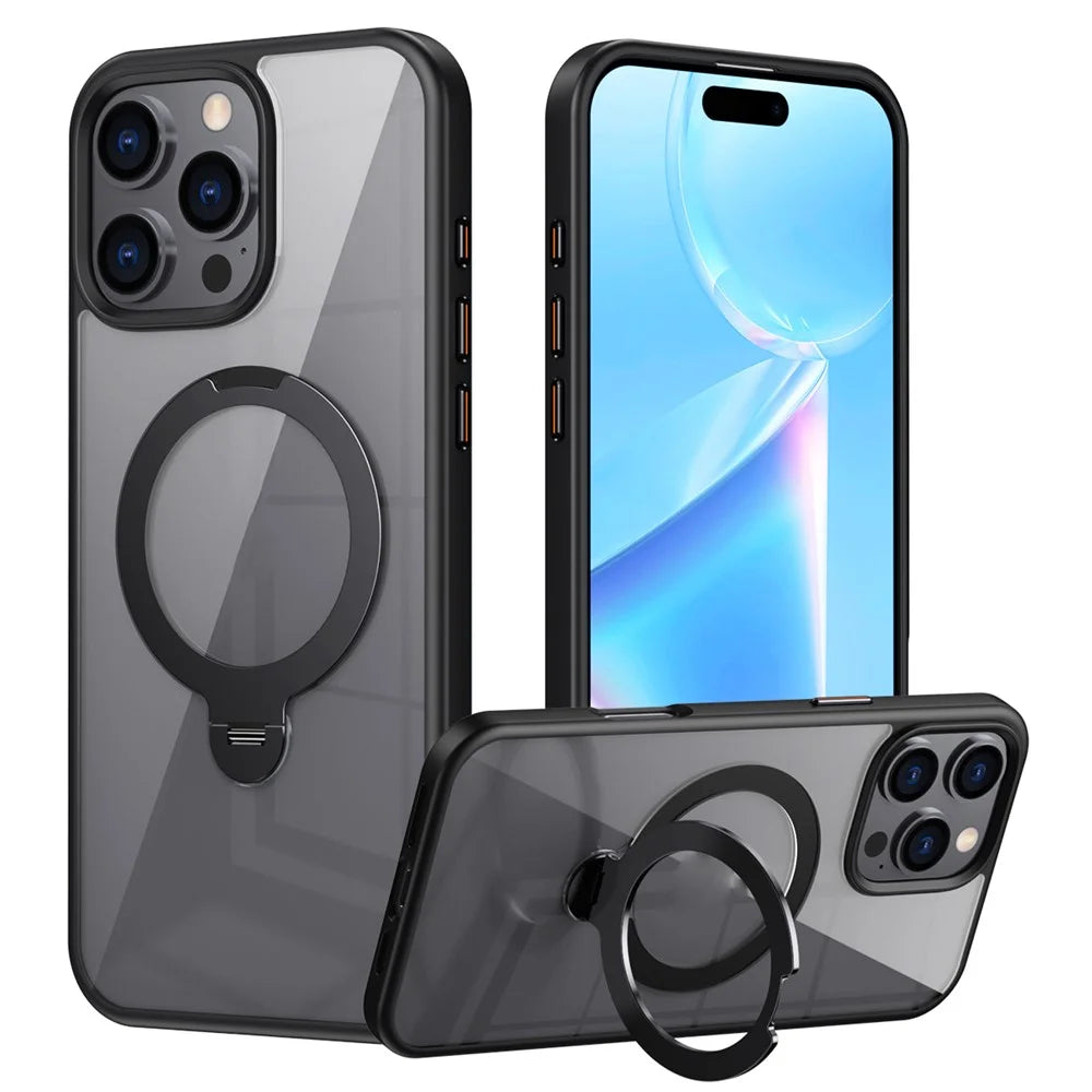 For iPhone 16 Pro Max Clear Case TPU+Acrylic Kickstand Phone Cover Compatible with MagSafe - Black - 1