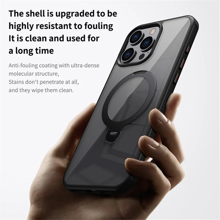 For iPhone 16 Pro Max Clear Case TPU+Acrylic Kickstand Phone Cover Compatible with MagSafe - Black - 3