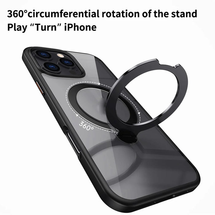 For iPhone 16 Pro Max Clear Case TPU+Acrylic Kickstand Phone Cover Compatible with MagSafe - Black - 4