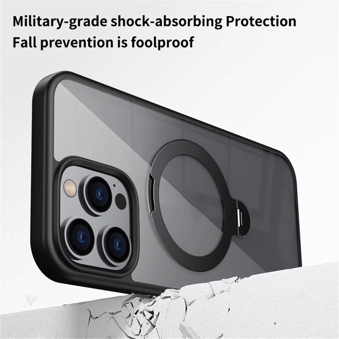 For iPhone 16 Pro Max Clear Case TPU+Acrylic Kickstand Phone Cover Compatible with MagSafe - Black - 5