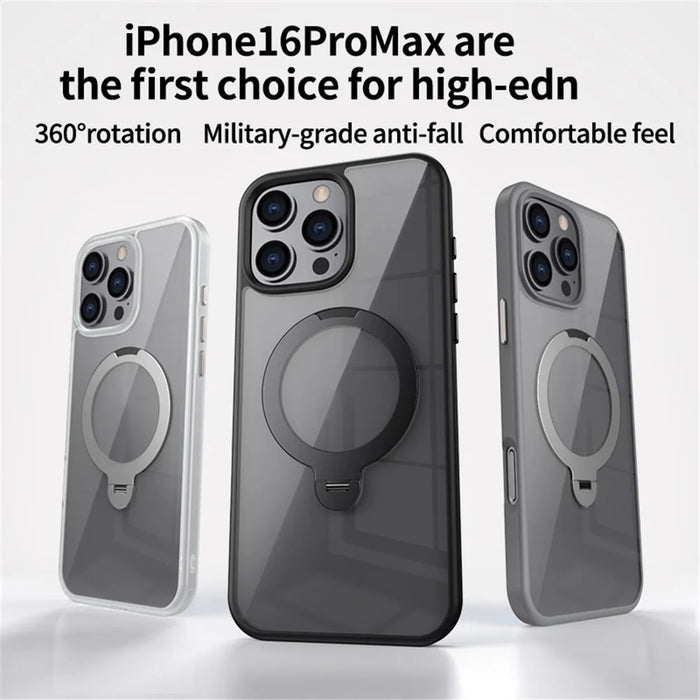 For iPhone 16 Pro Max Clear Case TPU+Acrylic Kickstand Phone Cover Compatible with MagSafe - Black - 6