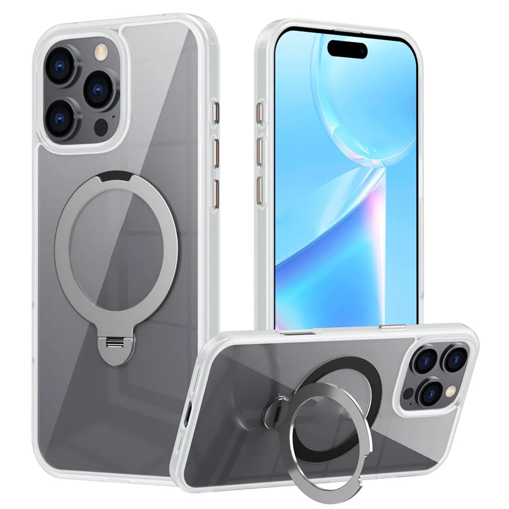 For iPhone 16 Pro Kickstand Case TPU+Acrylic Clear Phone Cover Compatible with MagSafe - Grey - 1