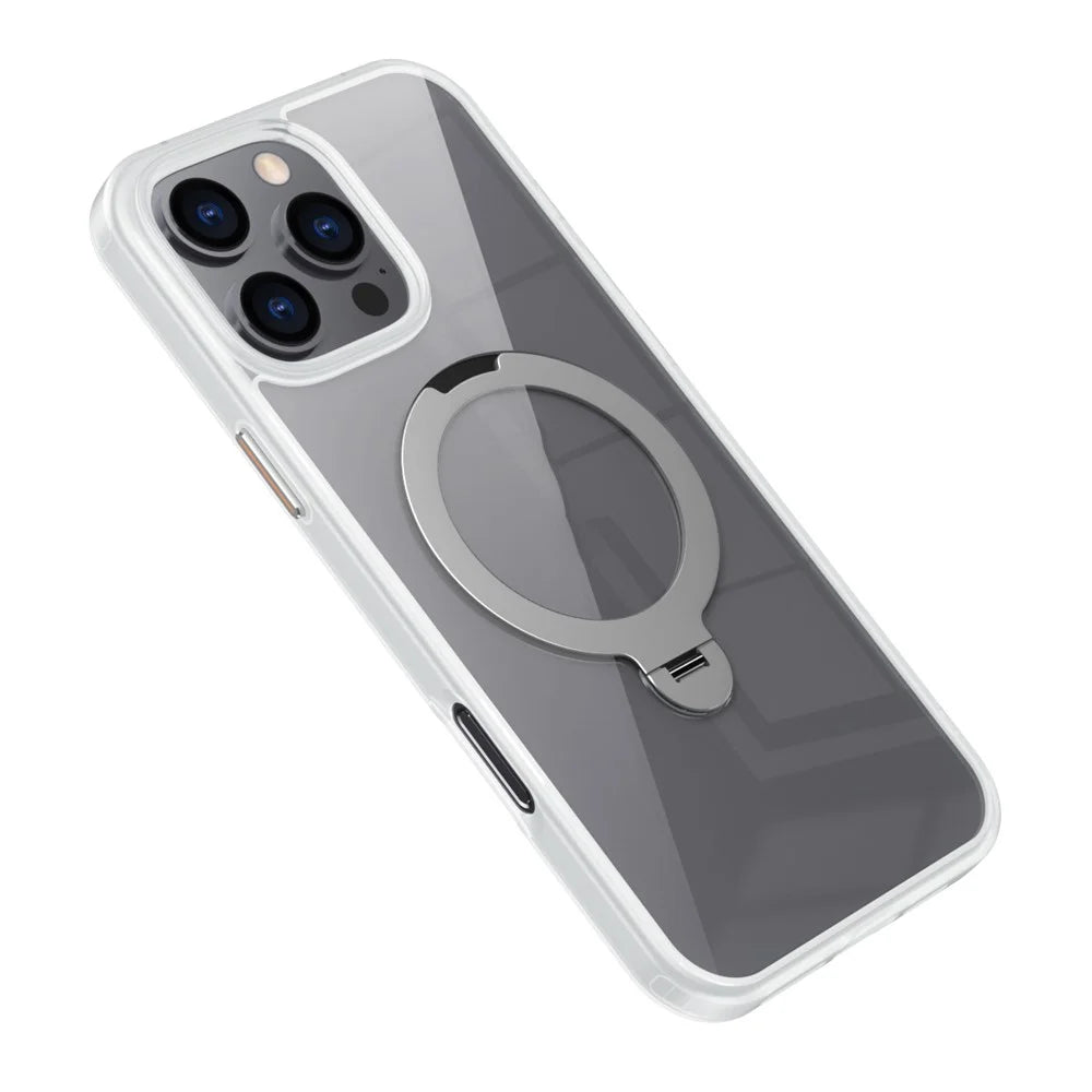 For iPhone 16 Pro Kickstand Case TPU+Acrylic Clear Phone Cover Compatible with MagSafe - Grey - 2