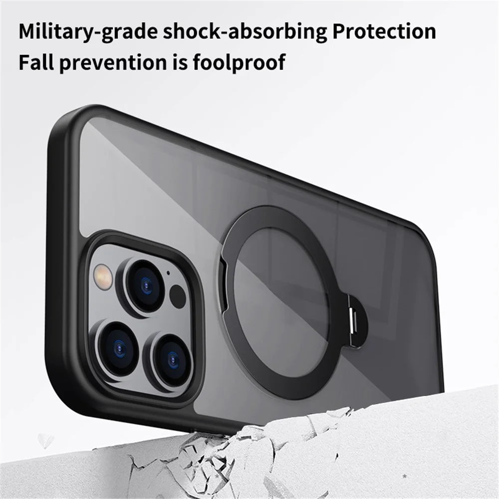 For iPhone 16 Pro Kickstand Case TPU+Acrylic Clear Phone Cover Compatible with MagSafe - Grey - 5