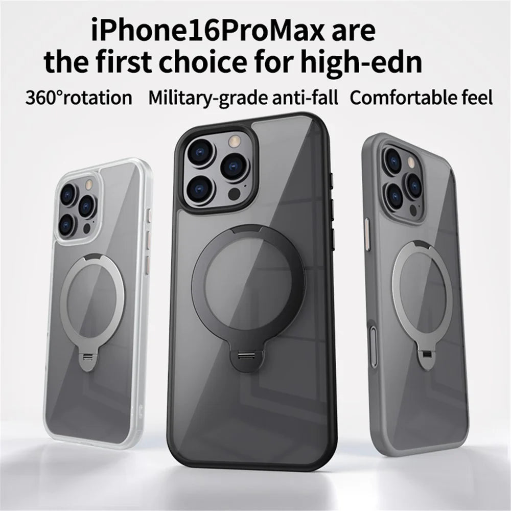 For iPhone 16 Pro Kickstand Case TPU+Acrylic Clear Phone Cover Compatible with MagSafe - Grey - 6