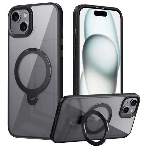 For iPhone 15 Case Compatible with MagSafe TPU+Acrylic Kickstand Clear Phone Cover - Black - 1