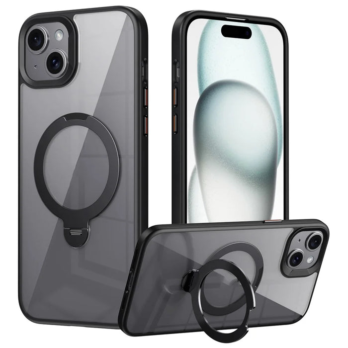 For iPhone 15 Case Compatible with MagSafe TPU+Acrylic Kickstand Clear Phone Cover - Black - 1