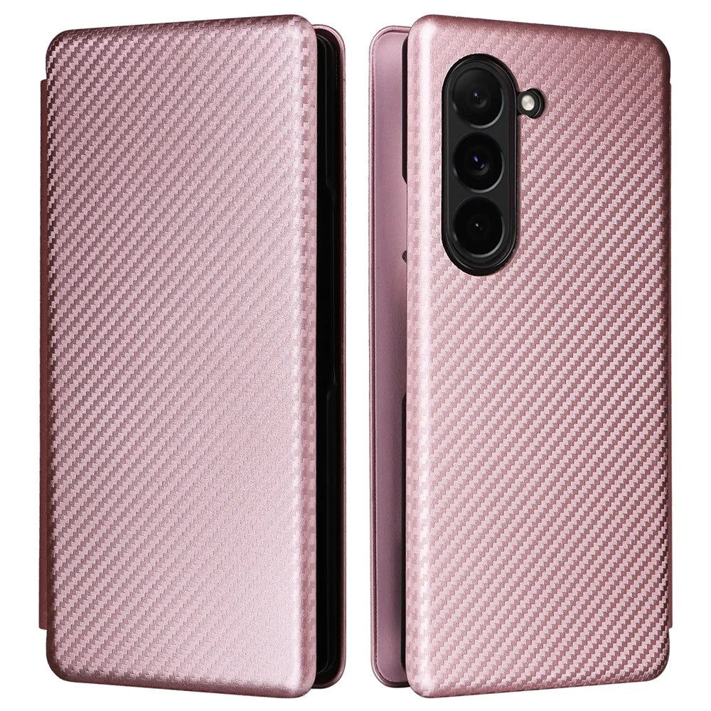 For Samsung Galaxy Z Fold6 5G Case Card Holder Stand PU Leather Phone Cover - Rose Gold - 1