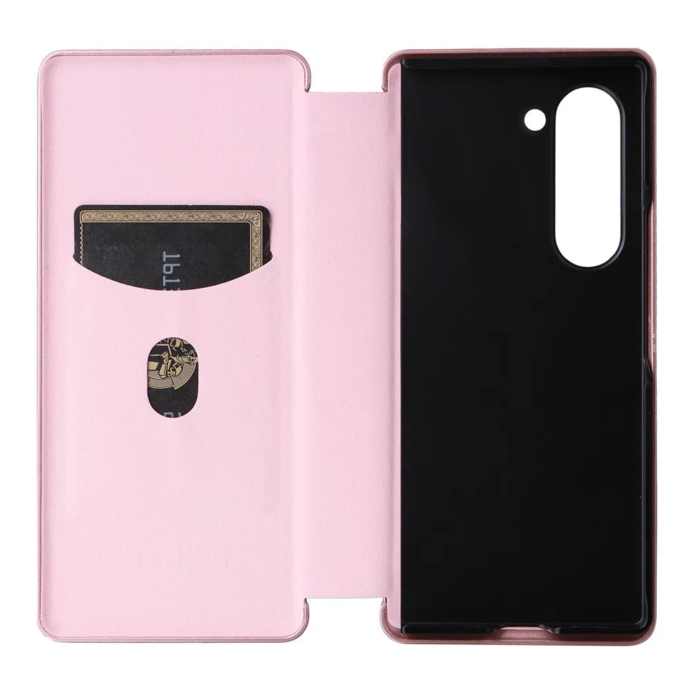 For Samsung Galaxy Z Fold6 5G Case Card Holder Stand PU Leather Phone Cover - Rose Gold - 4