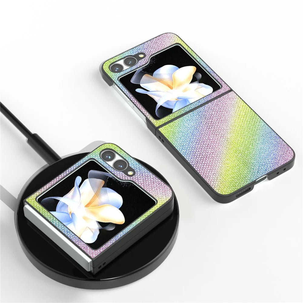 For Samsung Galaxy Z Flip7 FE 5G / Z Flip6 5G Case Rhinestone Texture PU+PC Phone Cover - Multi-Color - 4