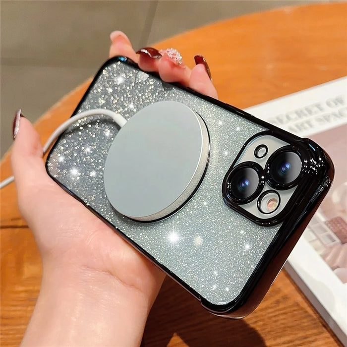 For iPhone 13 Case Gradient Sparkle TPU Phone Cover Compatible with MagSafe - Black - 4