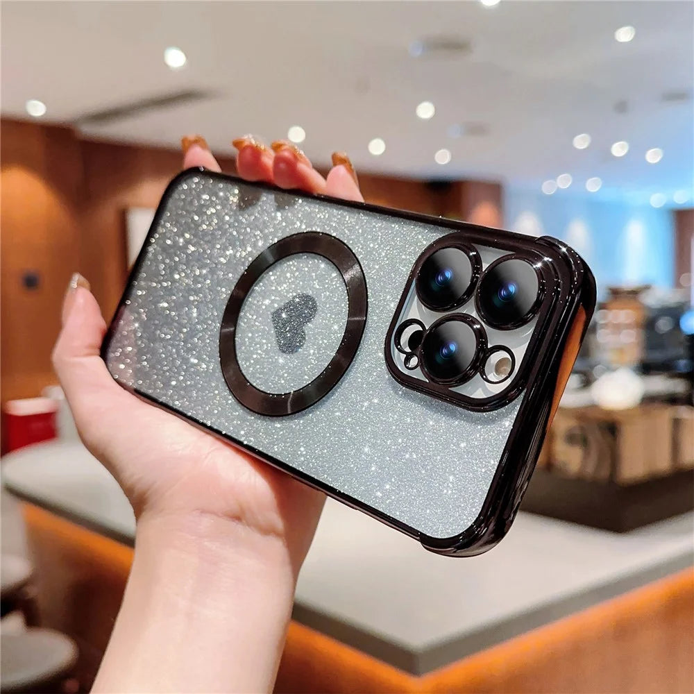 For iPhone 13 Pro Case Gradient Sparkle TPU Phone Cover Compatible with MagSafe - Black - 3