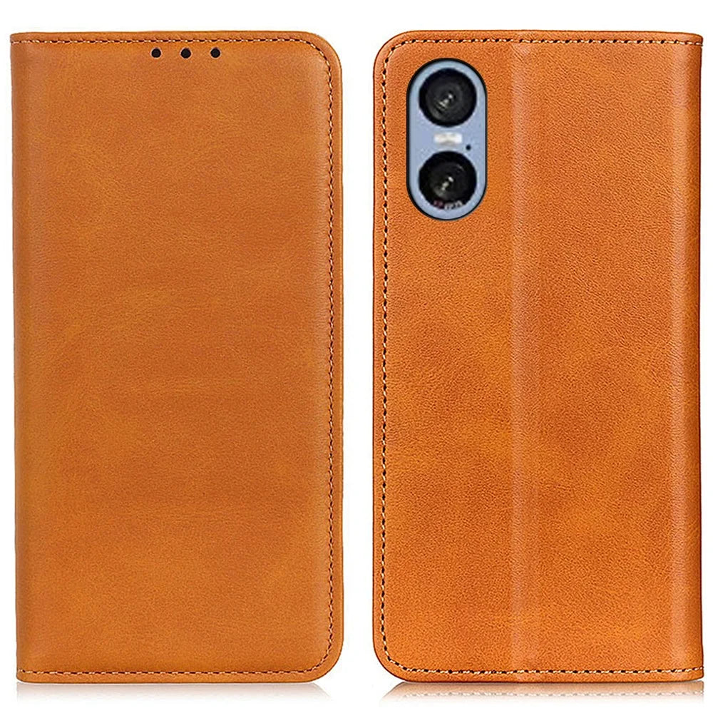For Sony Xperia 5 VI Case Wallet Split Leather Flip Phone Cover - Brown - 1
