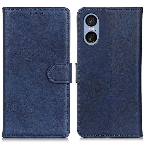 For Sony Xperia 5 VI Case Cowhide Texture Leather Phone Cover Stand Wallet - Blue - 1