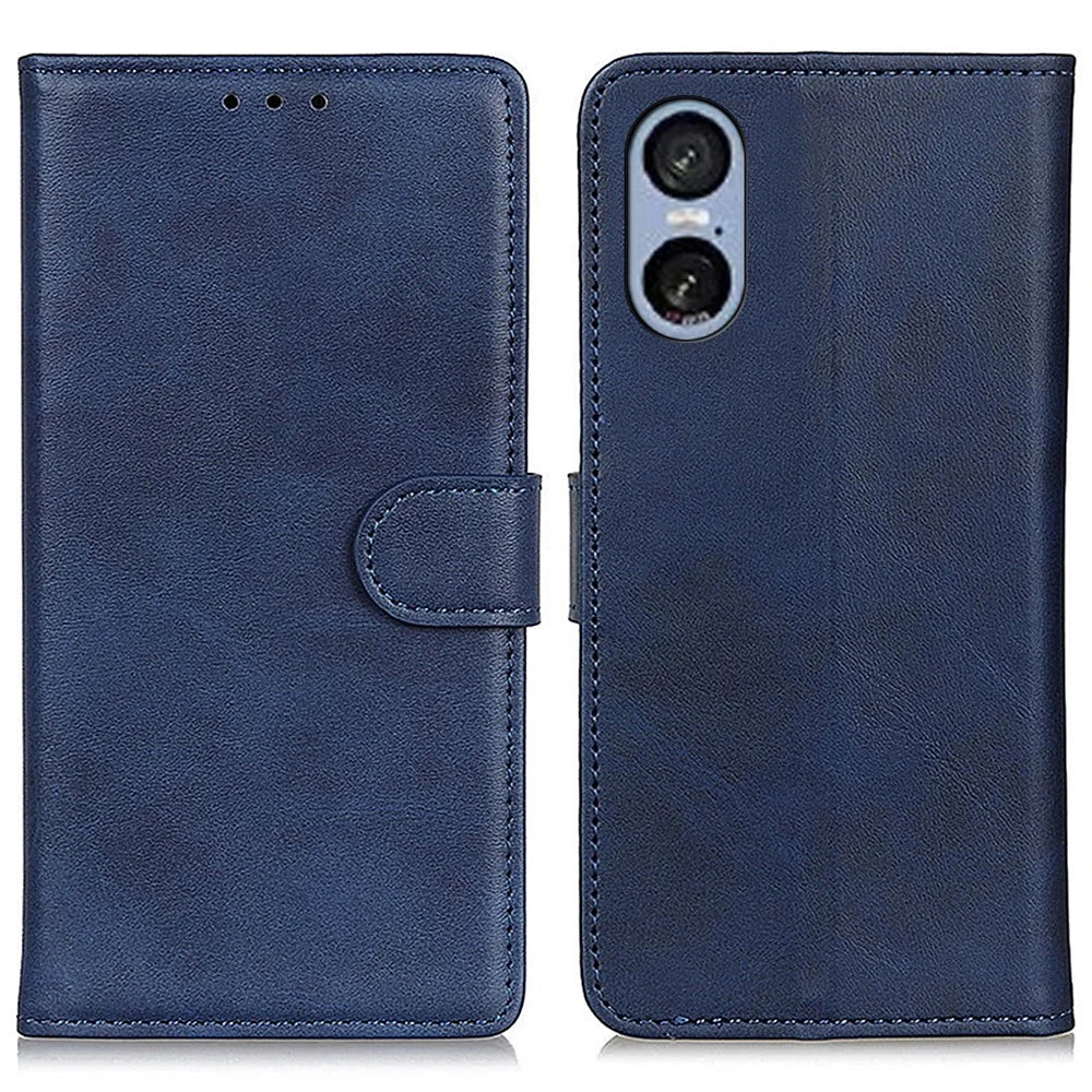 For Sony Xperia 5 VI Case Cowhide Texture Leather Phone Cover Stand Wallet - Blue - 1