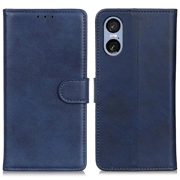 For Sony Xperia 5 VI Case Cowhide Texture Leather Phone Cover Stand Wallet - Blue - 1